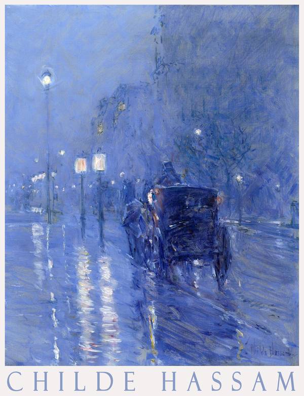Esős éjfél - éjjeli utcakép, New York - reprint, művészeti plakát Childe Hassam  Építészet, városkép